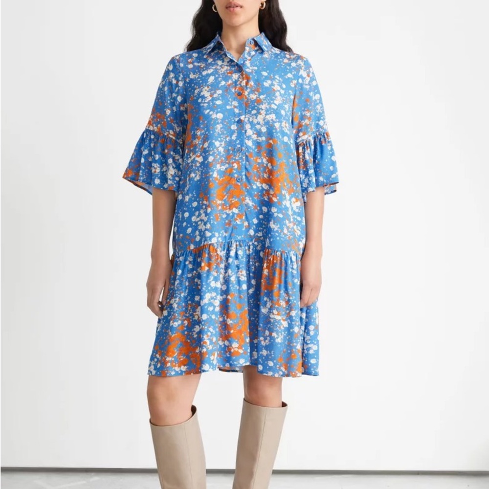 & Other Stories Blue Floral Shift Dress Popover Shirtdress 2